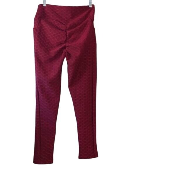 High-Waisted Honeycomb Textured Scrunch Butt Yoga Leggings With Pockets - Burgun - Picture 3 of 9
